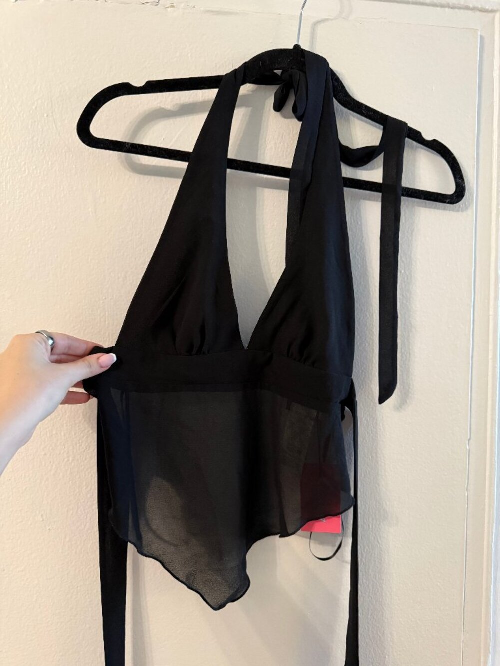 Edikted Ethereal Sheer Chiffon Halter Top size small S Black